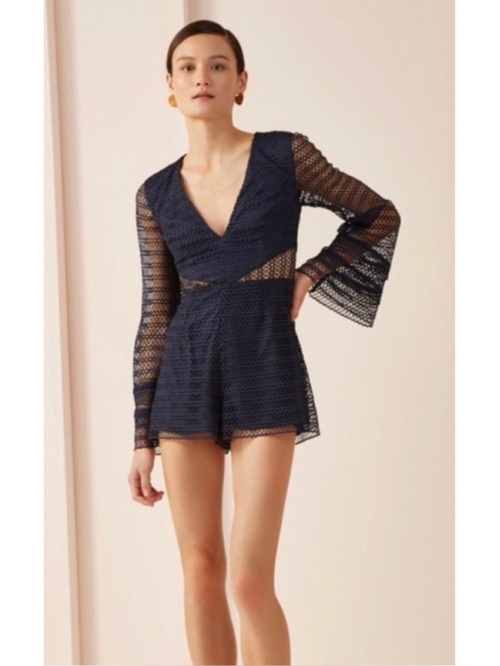 NWT Keepsake The Label All Night Lace Bell Sleeve Playsuit Romper in Black Size